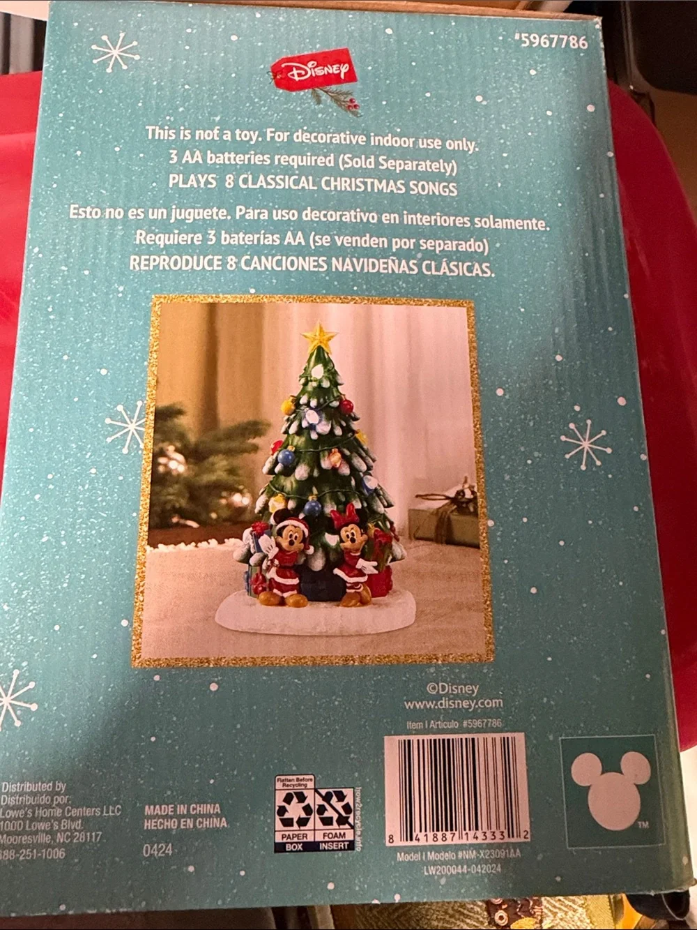 Disney Green Musical Christmas Tree Figurine with Mickey & Minnie